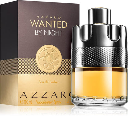 Shop Azzaro Wanted By Night Eau de Parfum 100ml for Men, a bold spicy woody fragrance with cinnamon, tobacco, vanilla, and woody notes. A long-lasting luxury scent for evening wear and special occasions.